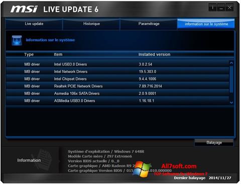 Ảnh chụp màn hình MSI Live Update cho Windows 7
