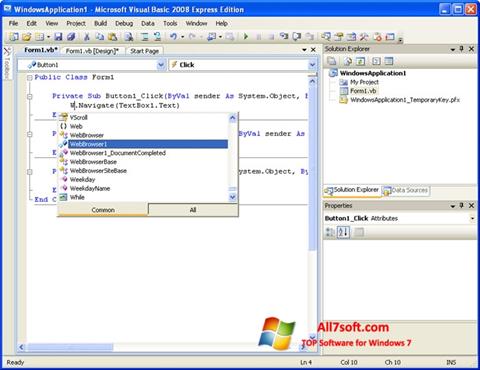 Ảnh chụp màn hình Microsoft Visual Basic cho Windows 7