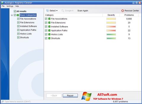 Ảnh chụp màn hình Auslogics Registry Cleaner cho Windows 7