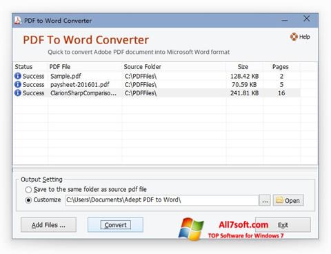 Ảnh chụp màn hình PDF to Word Converter cho Windows 7