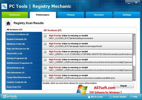 Ảnh chụp màn hình Registry Mechanic cho Windows 7