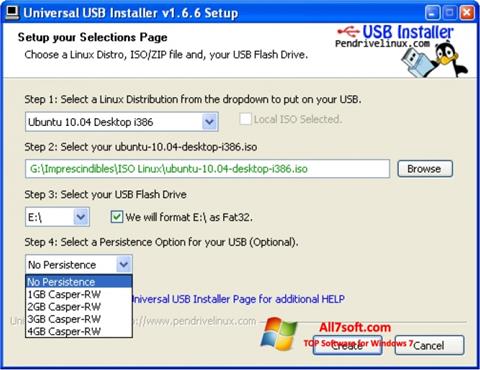 Ảnh chụp màn hình Universal USB Installer cho Windows 7