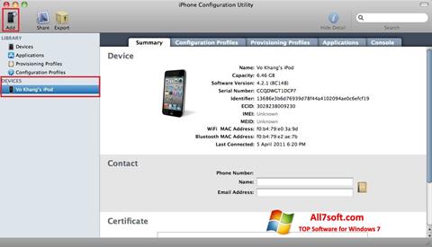 Ảnh chụp màn hình iPhone Configuration Utility cho Windows 7