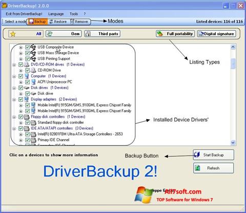 Ảnh chụp màn hình Driver Backup cho Windows 7